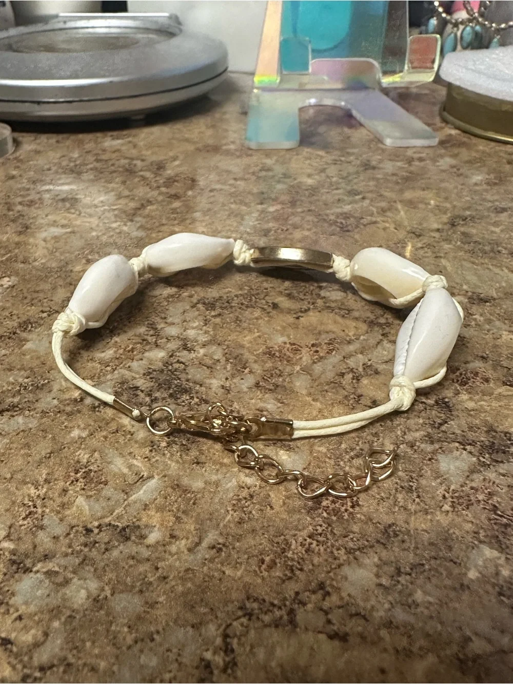 Gold and Cream Cowrie Shell Bracelet